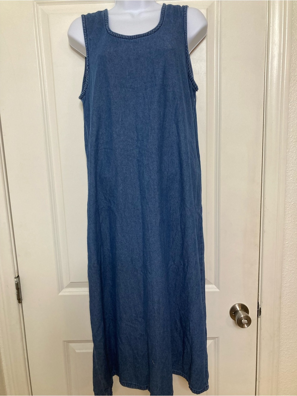 Vermont Country Store Denim Jumper Dress Maxi Prairie Cottagecore Modest Size S